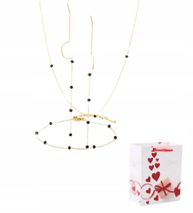 Komplet Złoty Biżuterii Stal Chirurgiczna Łańcuszki Czarne Koraliki Fasetki - Zestawy biżuterii dla kobiet - miniaturka - grafika 1