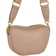 Torebki damskie - VERA PELLE Skórzana listonoszka róż pudrowy włoska z szerokim paskiem ze wzorem - miniaturka - grafika 1