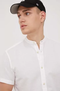 Koszule męskie - Produkt by Jack & Jones by Jack & Jones koszula z domieszką lnu męska kolor biały regular ze stójką - grafika 1