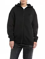 Bluzy damskie - Replay Damska bluza oversize z kapturem, 098 BLACK, L - miniaturka - grafika 1