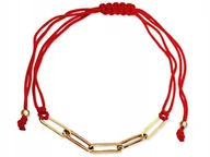 Bransoletki - Złota bransoletka 585 sznurkowa ze złotymi dużymi ogniwami ankier czerwony - miniaturka - grafika 1
