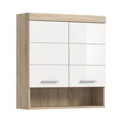 Szafki łazienkowe - Lambada szafka łazienkowa wisząca 2 drzwi, 3 drzwi z lustrem, 1 półka biały połysk, dąb dekor. - miniaturka - grafika 1