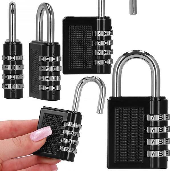 Springos Kłódka szyfrowa, metalowa, zamek 4-cyfrowy do bagażu, sejfu, garażu czarna