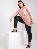 Bluzki damskie - Tunika plus size jasny różowy dekolt okrągły rękaw 3/4 długość mini kieszenie - miniaturka - grafika 1