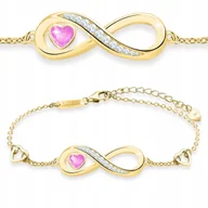 Bransoletki - Bransoletka Złota Różowe Serce z Nieskończonością Cyrkoniami SREBRO 925 - miniaturka - grafika 1