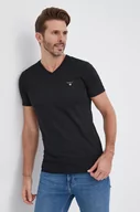 Koszulki męskie - Gant T-shirt bawełniany 234104 kolor czarny gładki - miniaturka - grafika 1