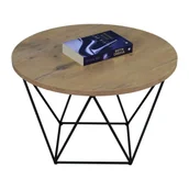 Ławy i stoliki kawowe - Okrągły stolik kawowy z metalowym stelażem dąb lancelot A5-B26 - miniaturka - grafika 1