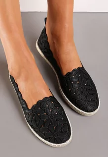 Espadryle damskie - Czarne Espadryle z Plecioną Podeszwą i Kwiatową Cholewką Lilalia - grafika 1