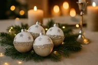 Bombki - Komplet 4 bombek szklanych 8 cm biały-złoty 8448 - miniaturka - grafika 1