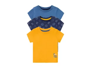 LUPILU LUPILU T-shirt niemowlęcy z biobawełny, 3 sztuki (62/68, Granatowy/ niebieski/ żółty) - Bluzki dla niemowląt - miniaturka - grafika 1