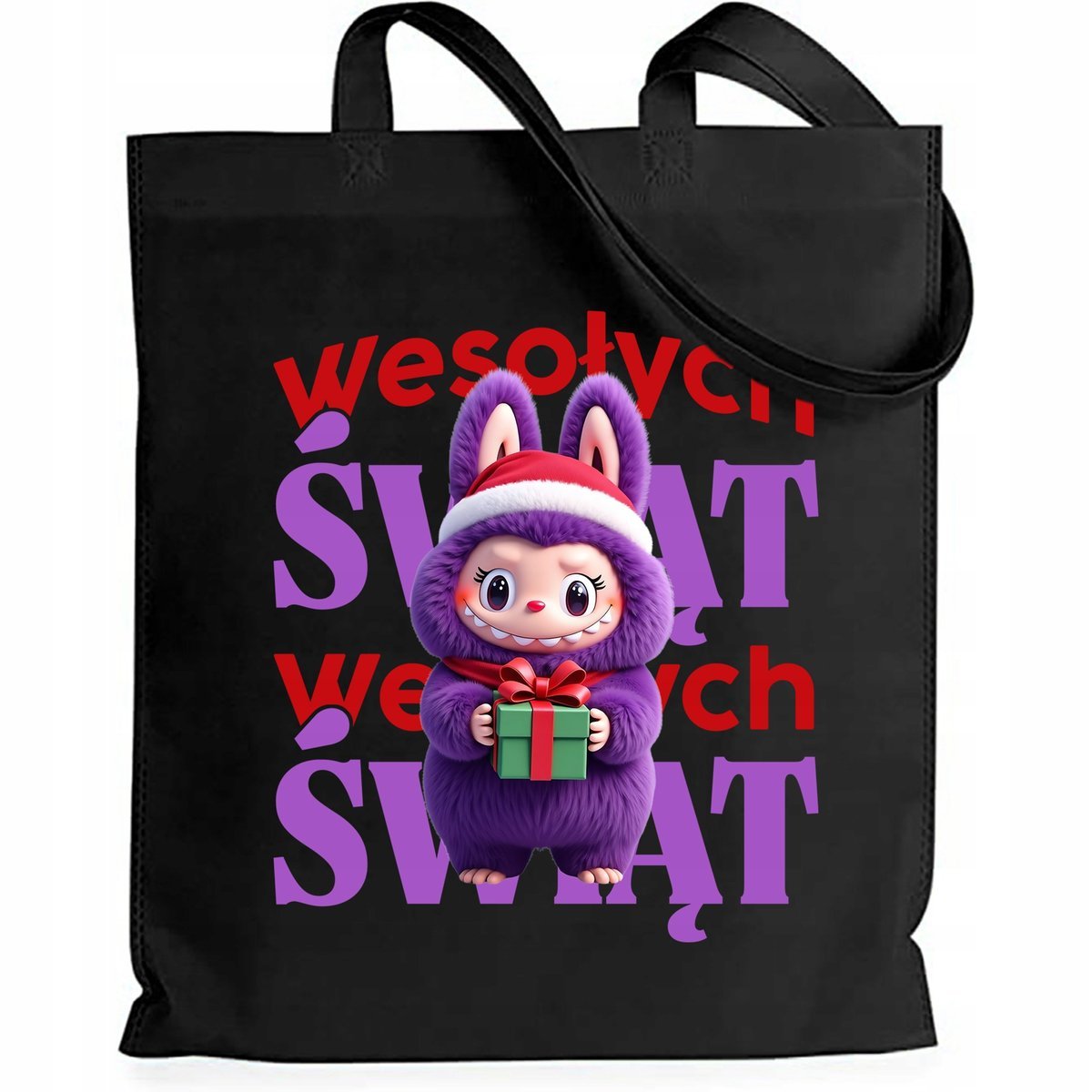 Torba EKO Czarna Shopper WESOŁYCH ŚWIĄT Prezent Na Święta Mikołajki Wzory