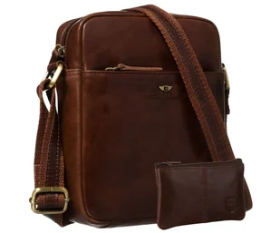 Brązowa torebka męska skórzana PETERSON listonoszka na ramię mała saszetka na co dzień kieszonki na dokumenty telefon + etui na klucze - Torby męskie - miniaturka - grafika 1