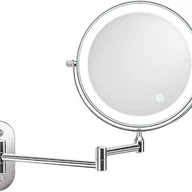 Lusterka do makijażu - Lustro do makijażu dwustronne, 20 cm, montowane na ścianie, z akumulatorową diodą LED, regulacją temperatury barwowej, 5-krotnym powiększeniem, w kol - miniaturka - grafika 1