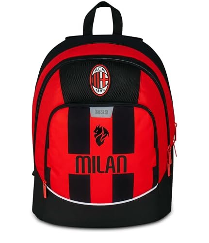 Seven Milan Advanced plecak szkolny, czerwony i czarny, drużyna piłkarska, podwójna komora i kieszeń na butelkę, 29 l, szkoła podstawowa, plecak dziecięcy, Czerwony, Taglia unica, Casual