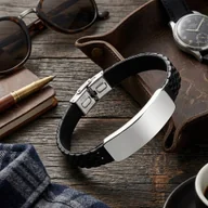 Bransolety męskie - Bransoletka męska z grawerem kauczuk szeroka stal chirurgiczna srebrna - miniaturka - grafika 1
