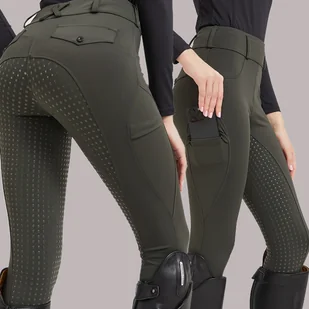 TEMU Damskie spodnie jeździeckie, szybkoschnący poliestr 80% elastan 20% dzianin, geometryczny wzór, obcisłe spodnie rowerowe z kieszeniami, wysoka - Bryczesy - miniaturka - grafika 1