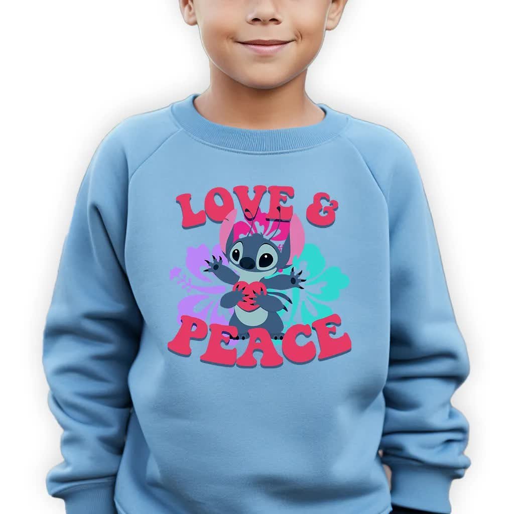Bluza Dziecięca Niebieska Na Prezent Lilo Stich Peace & Love Wzory - 164