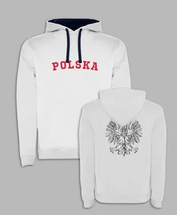 BLUZA Z KAPTUREM - ORZEŁ NA PLECACH I NAPIS POLSKA Z PRZODU Biały S - Bluzy męskie - miniaturka - grafika 1