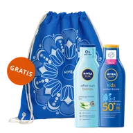 Kremy dla dzieci - Zestaw Nivea Sun Kids Protect & Care, ochronny balsam do opalania dla dzieci 5w1, SPF 50+, 200 ml + balsam po opalaniu przedłużający opaleniznę, 200 ml + plecak worek gratis - miniaturka - grafika 1