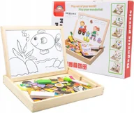 Tablice dla dzieci - TABLICA DREWNIANA DLA DZIECI MAGNESY 130 SZTUK MARKER EDUKACYJNA - miniaturka - grafika 1