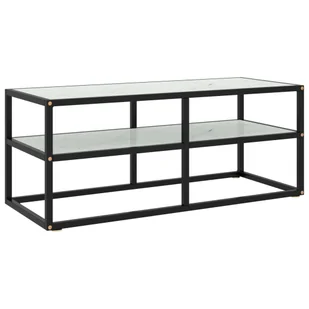 Szafka pod TV czarna z hartowanego szkła o marmurowym wyglądzie 100x40x40 cm - Szafki RTV - miniaturka - grafika 1