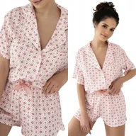 Piżamy damskie - Piżama bawełniana damska rozpinana SENSIS Penelopa XL / 42 Różowy - miniaturka - grafika 1