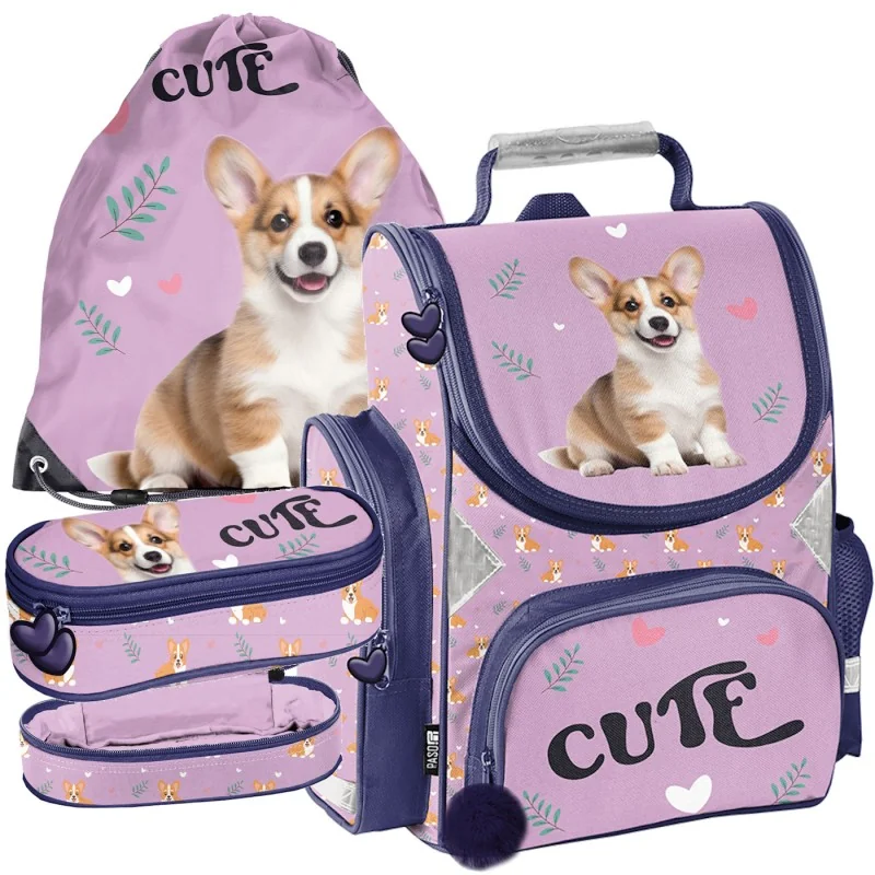 ZESTAW szkolny TORNISTER Plecak piórnik worek Piesek Cute Corgi