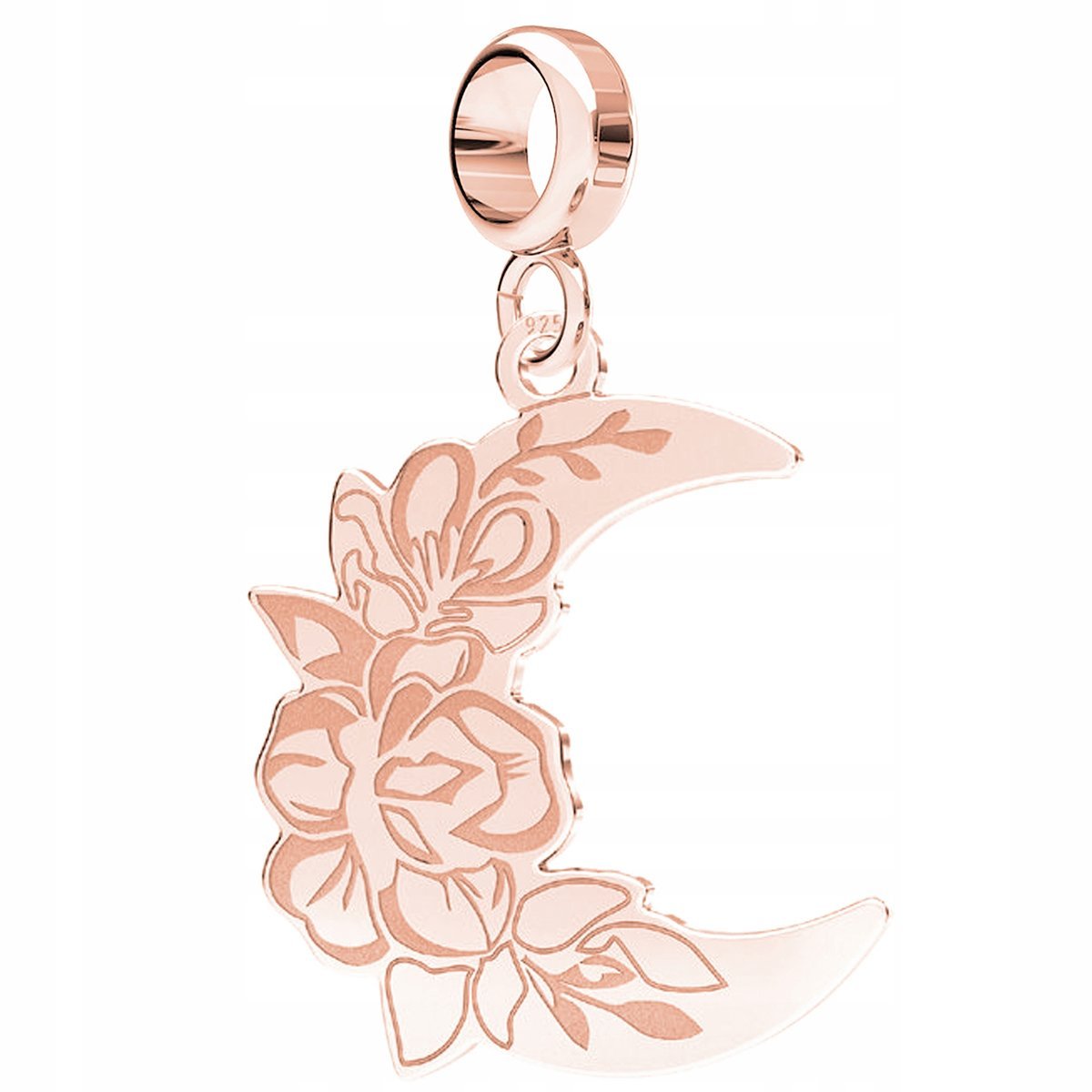 Charms Pozłacany Różany Księżyc Półksiężyc Kwiaty Róże Róża Moon SREBRO 925