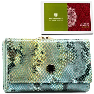 Portfel damski skórzany średni PETERSON portmonetka na zatrzask i bigiel rozbudowany na karty elegancki na prezent antykradzieżowy ochrona RFID - Portfele - miniaturka - grafika 1