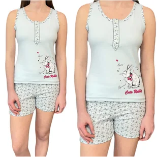 Piżama damska krótkie spodenki niebieska królik L/XL - Piżamy damskie - miniaturka - grafika 1