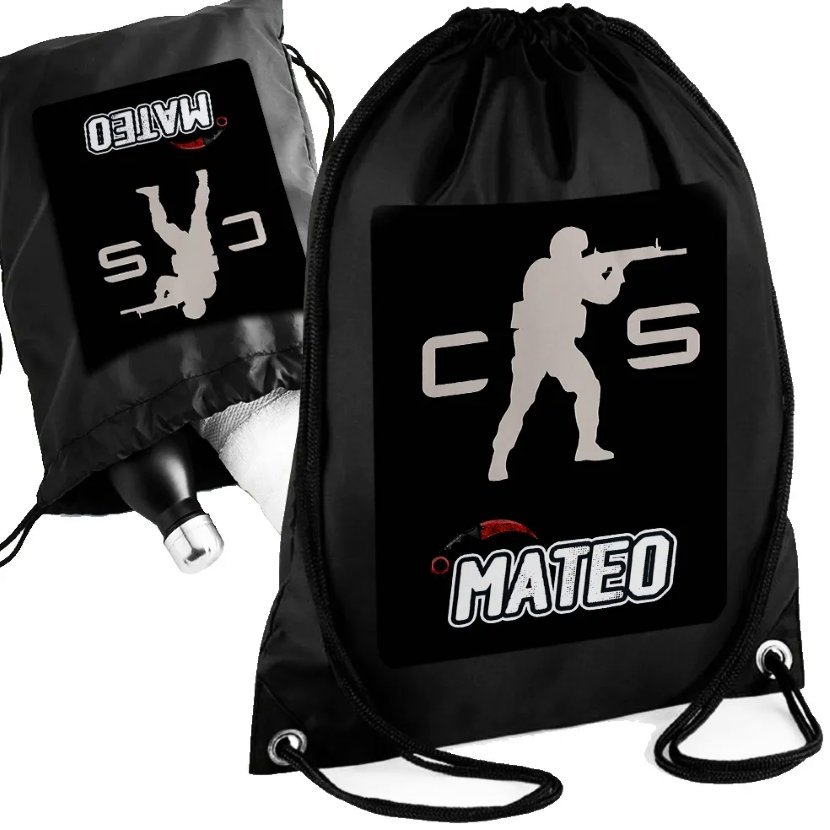 Personalizowany Czarny Worko-Plecak COUNTER STRIKE CS GO - Imię Prezent