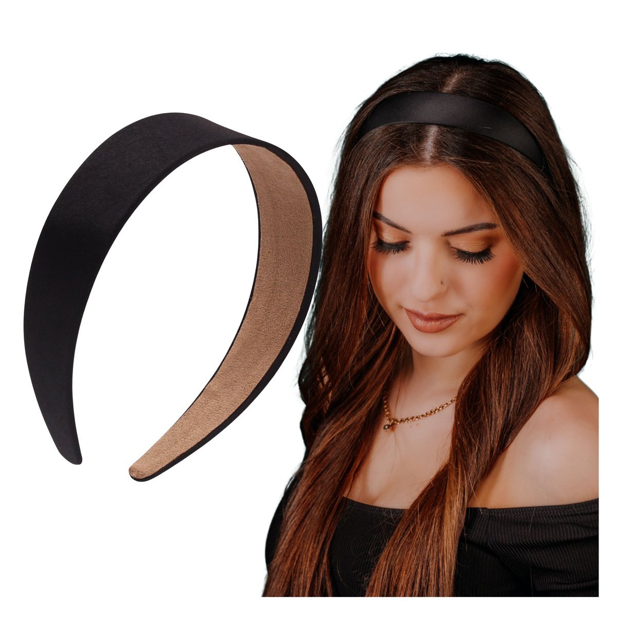 Opaska do włosów Czarna na Głowę Gładka Satynowa Szeroka Lekka i Trwała