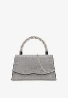 Torebki damskie - Czarno-Srebrna Mała Torebka z Plecioną Rączką i Łańcuszkiem na Ramię z Cyrkoniami na Zatrzask Teratia - miniaturka - grafika 1