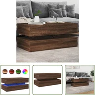 Ławy i stoliki kawowe - The Living Store Stolik kawowy z oświetleniem LED Brązowy dąb 90x50x40 cm - miniaturka - grafika 1