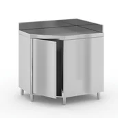 Stoły gastronomiczne - Narożny stół ze stali nierdzewnej z szafką, 1000 x 600 x 850 mm - miniaturka - grafika 1