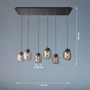 Lampa wisząca Regi ze szkła, szary dym, 6-punktowa - Lampy sufitowe - miniaturka - grafika 2