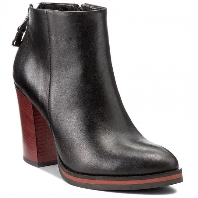 CZARNE BOTKI NA OBCASIE CARINII B4089 CZERWONY OBCAS SŁUPEK SKÓRZANE R.36