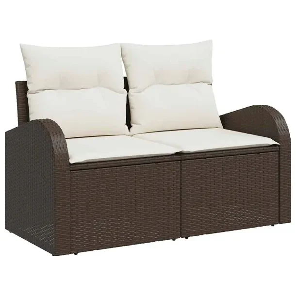 Zestaw Sof Ogrodowych z Rattanu, Brązowy i Biały, Modularny, 70 cm Głęb