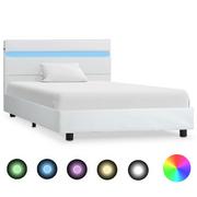Łóżka - vidaXL Rama łóżka z LED, biała, sztuczna skóra, 90 x 200 cm - miniaturka - grafika 1