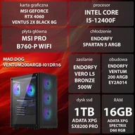 Zestawy komputerowe - Komputer MAD DOG VENTUM200ARGB-I01DR16 i5-12400F 16GB RAM 1TB SSD GeForce RTX4060 DLSS 3 Wi-Fi - miniaturka - grafika 1