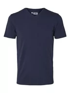 Koszulki męskie - SLHNEWPIMA koszulka męska Selected z dekoltem w serek, jednokolorowa, basic, z krótkim rękawem, rozciągliwa bawełna, niebieski (navy Blazernavy Blazer), M - miniaturka - grafika 1