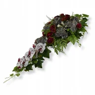 Sztuczne kwiaty - Stroik nagrobny sztuczne Szare Hortensje Bordowe róże Wiązanka na cmentarz - miniaturka - grafika 1
