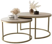 Ławy i stoliki kawowe - Komplet 2 stolików kawowych typu 2w1 kaszmir + złoty A0-S06 - miniaturka - grafika 1