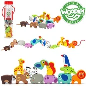 Zabawki zręcznościowe - WOOPIE GREEN Drewniane Klocki do Nawlekania Zwierzęta Safari ZOO 13 el. - miniaturka - grafika 1