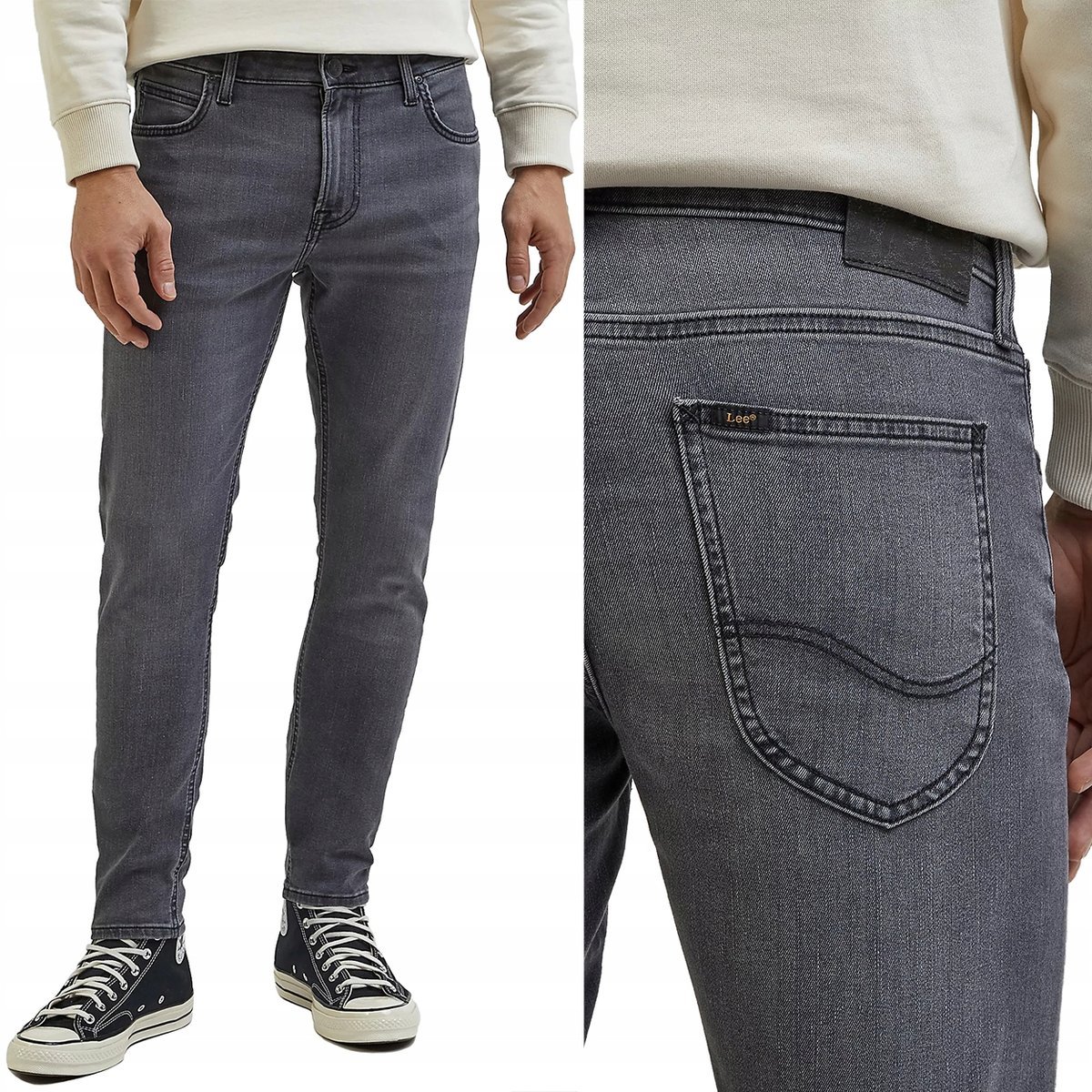 Lee MALONE SKINNY Darkness DżINS szare spodnie jeansowe rurki W28 L32