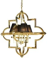 Lampy ogrodowe - LAMPA WISZĄCA złota ze stali nierdzewnej-materiałowy abażur w stylu hampton - miniaturka - grafika 1