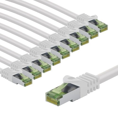 goobay 66595 CAT8.1 kabel sieciowy w zestawie po 10 szt./kabel krosowy ekranowany S/FTP/CU Ethernet, PiMF, LSZH, OFC/Cat 8.1 kabel z 40 Gbits/biały / 10 x 5 m