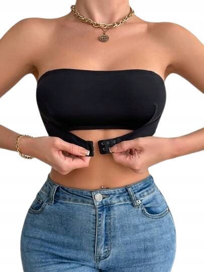 SHEIN DAMSKI TOP ZAPINANY Z PRZODU CZARNY GŁADKI M Ł9B