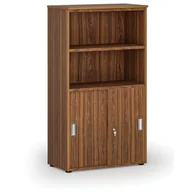 Szafy biurowe - Szafa biurowa kombinowana PRIMO WOOD, drzwi przesuwne na 2 poziomach, 1434 x 800 x 420 mm, orzech - miniaturka - grafika 1