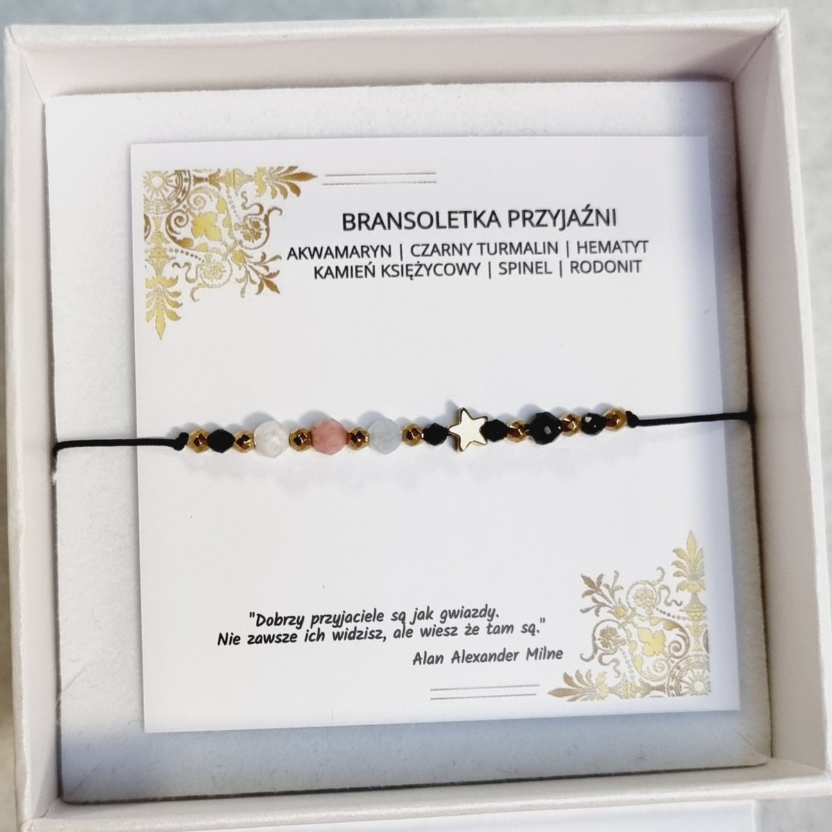 Bransoletka przyjaźni kamienie naturalne Get lucky czarno/złota